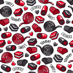 Licorice candies seamless background vector illustration.