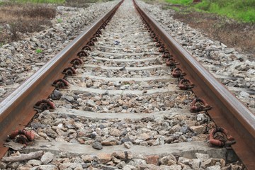 railway track on gravel  for train transportation: Select focus with shallow depth of field :
