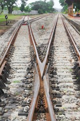 railway track on gravel  for train transportation: Select focus with shallow depth of field :