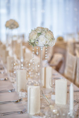 wedding table with flowers and decorations, wedding or event reception 