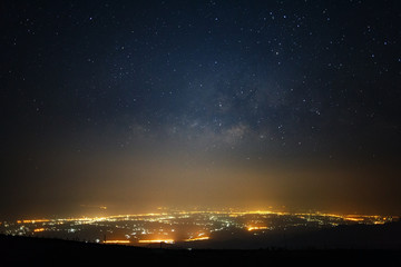 Milky way galaxy at Phutabberk Phetchabun in Thailand.Long exposure photograph.With grain