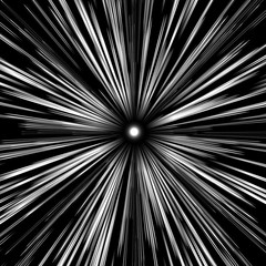 Obraz premium Warp speed abstract background. Stars blurred on a faster than light speed after warp drive activation. Stock vector illustration of superluminal hyperspace travel. Radial starburst background.