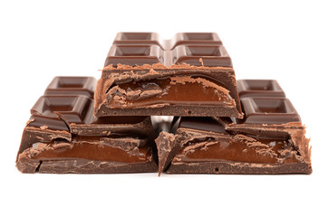 Chocolate with caramel on a white background