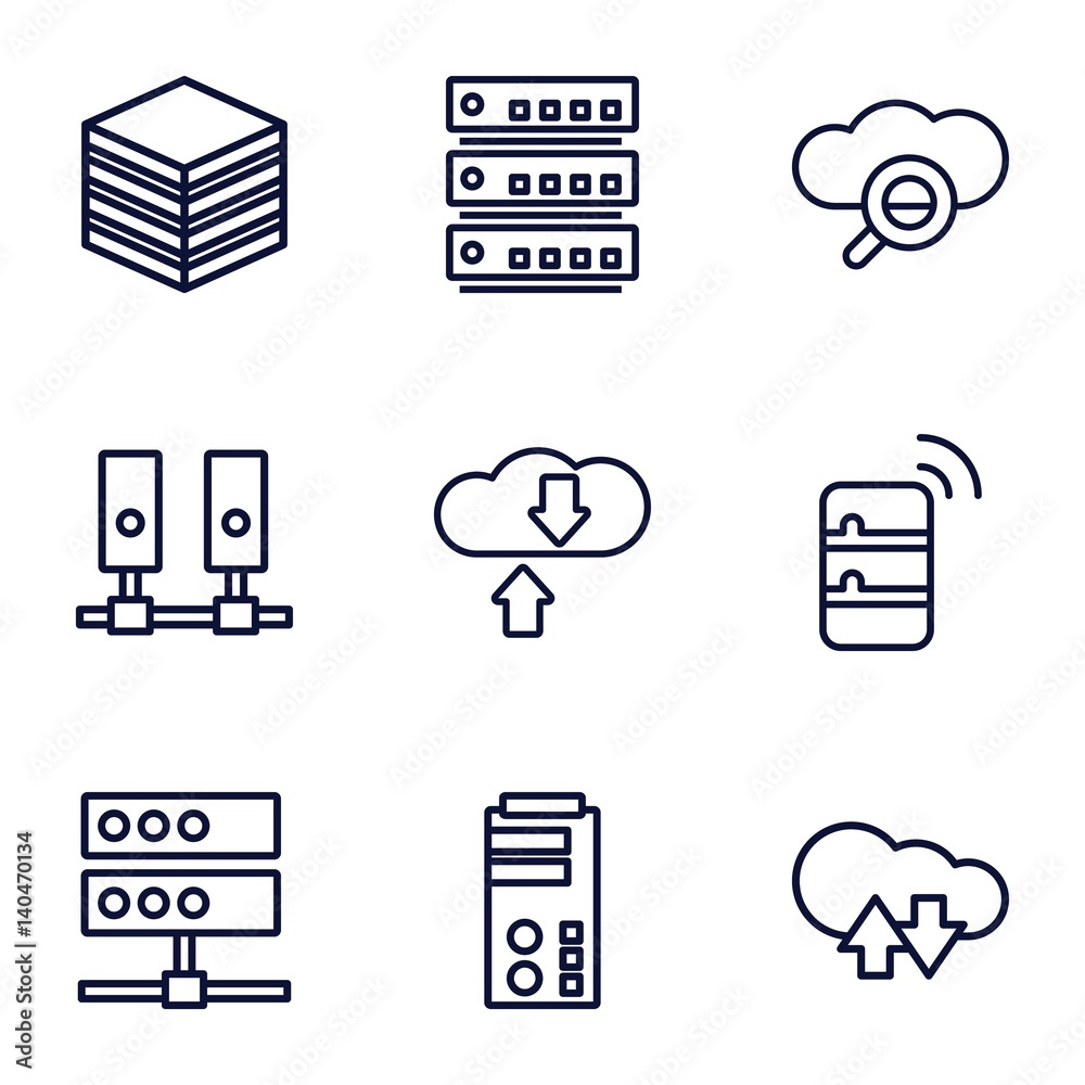 Poster set of 9 database outline icons