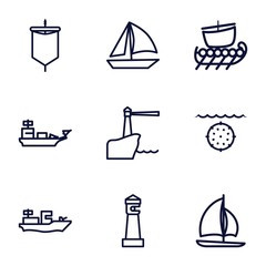 Set of 9 sailing outline icons