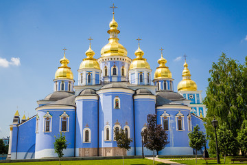Fototapeta na wymiar Domes of the Mikhailovsky cathedral, Kiev, Ukraine