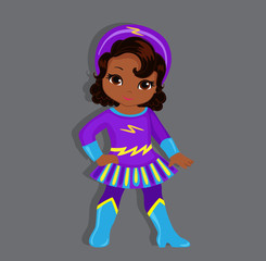 Illustration cute girl in the costume of a superhero. Vector illustration isolated on gray background.