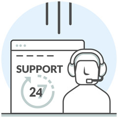 24/7 Support - Infographic Icon Elements from Web Development Set. Flat Thin Line Icon Pictogram for Website and Mobile Application Graphics.