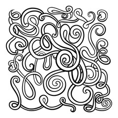 Black and white graphics. The layout of the square. Interweaving lines and spirals. Vector graphics. Coloring.