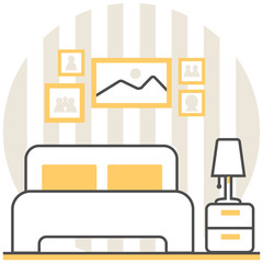Bedroom - Infographic Icon Elements from Interior Design Set. Flat Thin Line Icon Pictogram for Website and Mobile Application Graphics.