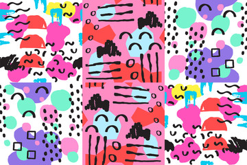 Universal memphis seamless pattern endless abstract fills style and surface textures colorful geometric ornament background vector illustration.