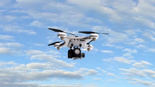Drone Quadrocopter with professional camera flies in  sky