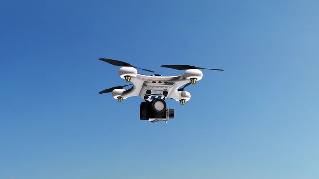 Drone Quadrocopter with professional camera flies in  sky