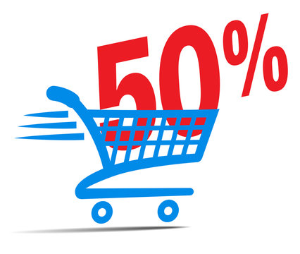 Check Out Cart SALE Icon Symbol with 50 Percent