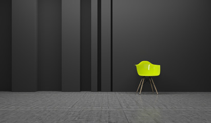 Sitzen, Stuhl, Design, grüner Stuhl vor schwarzer Wand