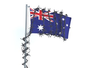 3D illustration of flag from Australia wrapped with a barbed wire