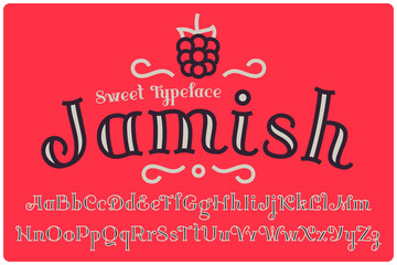 Elegant decorative font named "Jamish" with small berry icon and tiny ornament