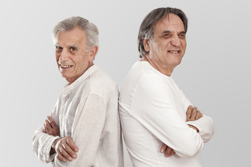 Portrait elderly people look at camera