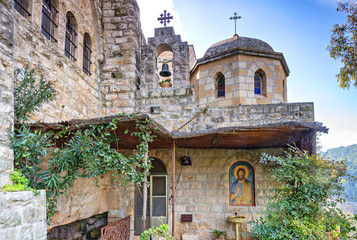Entrance to ancient church of Saint John the Baptist. This is a rare old architectural point in vicinity of Jerusalem and one of the public domains and catholic pilgrims places in Israel  