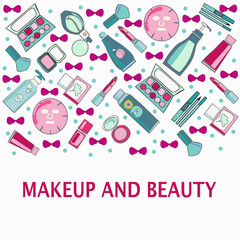  Hand drawn Vector pattern of Make-Up, beauty and healthy cosmetic product