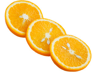 Sliced orange on a wite background