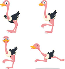 cute ostrich cartoon collection set 
