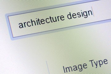 Obraz premium Detail of computer monitor during architecture image search.