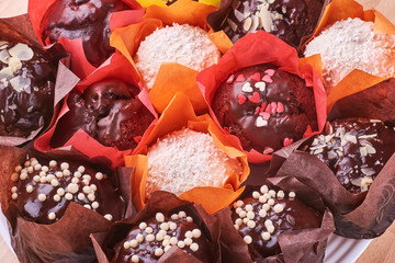 Ball-shaped desserts with chocolate.