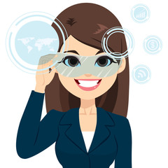 Young beautiful businesswoman using virtual reality glasses