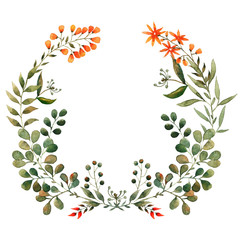 watercolor wreath of greenery, spring