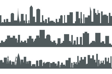 Naklejka premium Urban Landscape City Real Estate Seamless Silhouette Set Concept Icon Template Vector Illustration