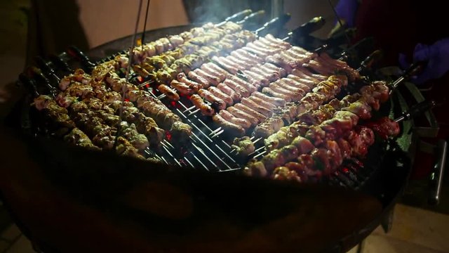 cooking in pot meat  and steack at barbecue