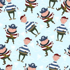 Cute seamless pattern with funny pirate. vector illustration.