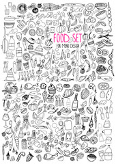 Fototapeta na wymiar Hand drawn food elements. Set for menu decoration. 