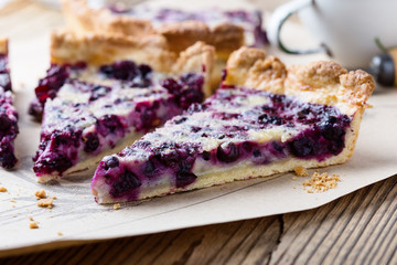 Berry pie layered with custard