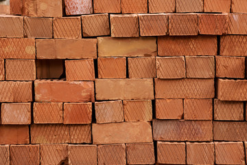 Obraz premium Red bricks in stack and pallet