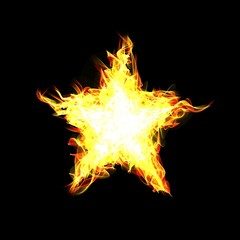 Fire star on black background. Digital illustration.
