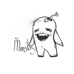Monsters on a white background. A smiling monster. It can be used as coloring.