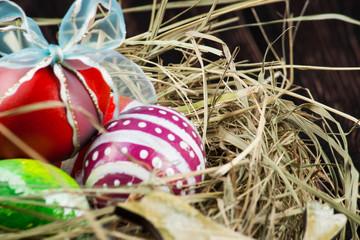 Colorful easter eggs close up