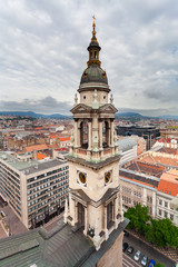 Fototapeta na wymiar Basilica of Saint Istvan in Budapest, Hungary. Panorama of the city from the dome of the cathedral.