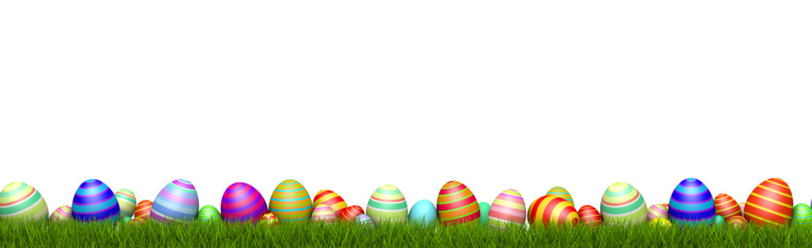 Ostereier im GRAS / Ostern / Hintergrund wei&szlig;