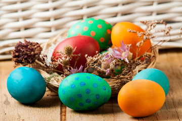 Colorful easter eggs close up