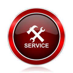 Fototapeta premium Service text red circle chrome border silver metallic vector icon