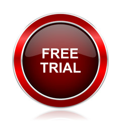 Free trial text red circle chrome border silver metallic vector icon