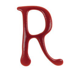 Hand Drawn Liquid letter R Made in Ketchup or Tomato Sauce Isolated on White Background 3d Rendering