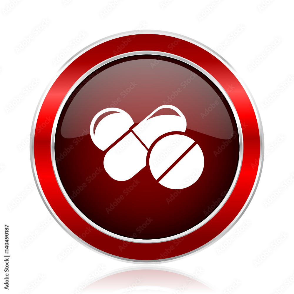 Poster medicine red round glossy vector web icon circle modern design chrome metal border abstract sign for