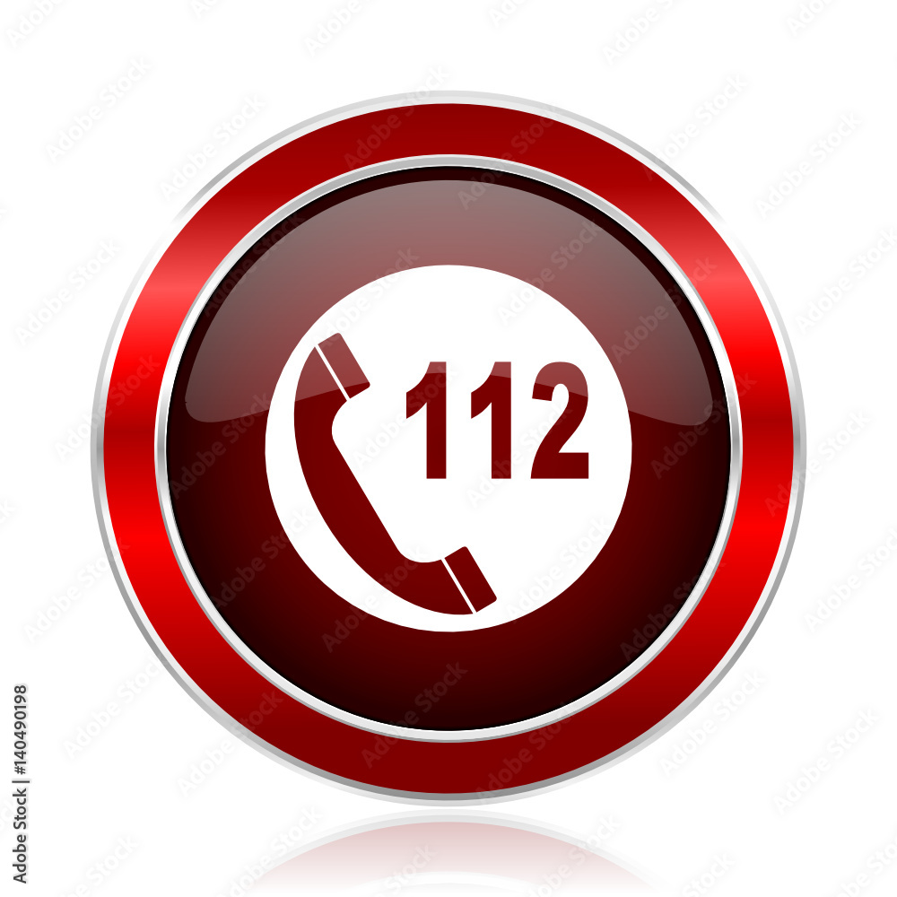 Aufkleber Number emergency 112 red round glossy vector web icon circle modern design chrome metal border abstract sign for smartphone applications