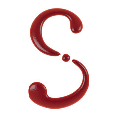 Hand Drawn Liquid letter S Made in Ketchup or Tomato Sauce Isolated on White Background 3d Rendering