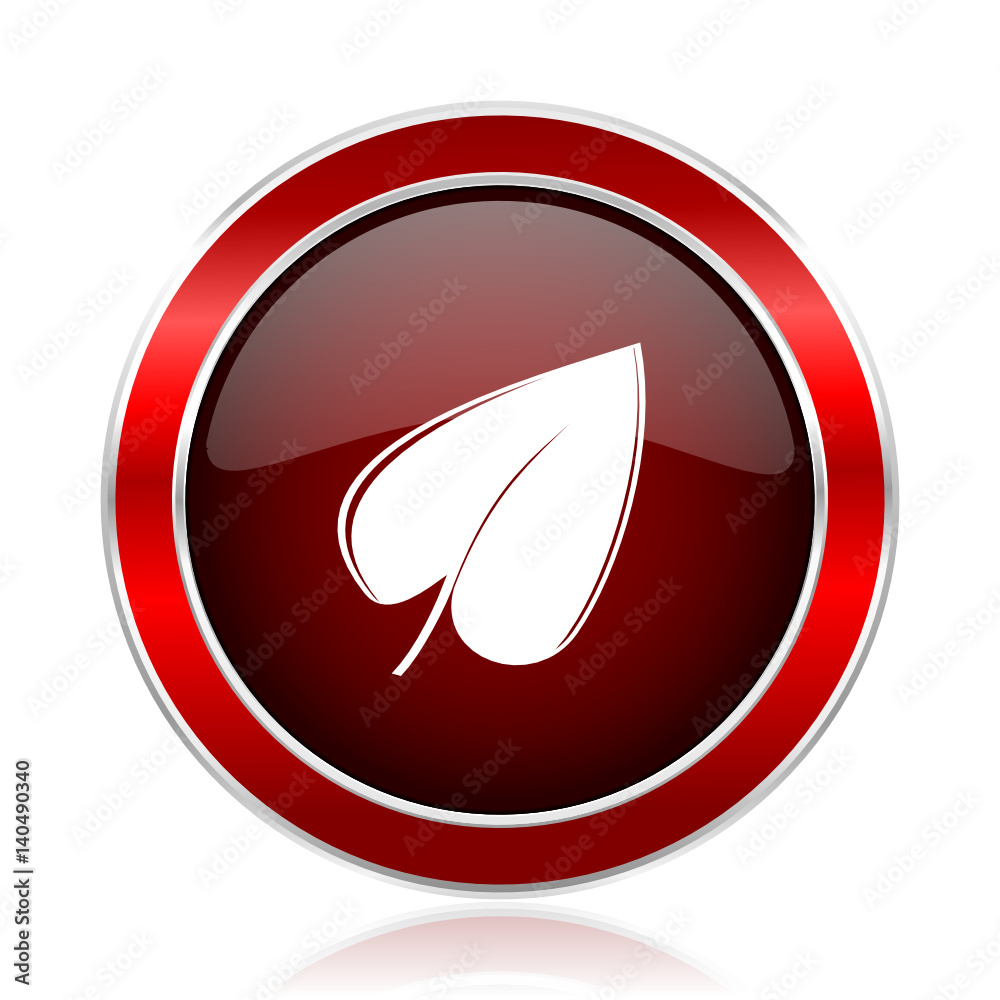 Poster Leaf red round glossy metallic web and smartphone vector icon isolated on white background.   

