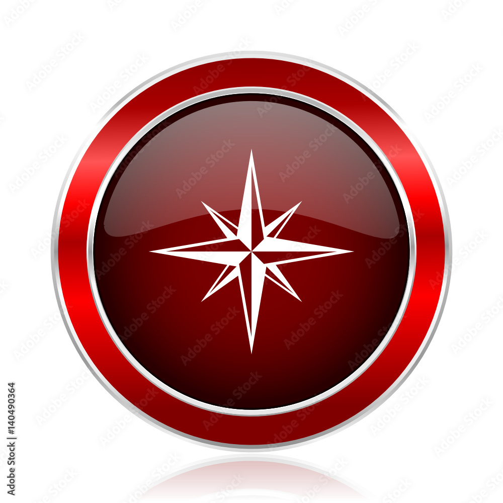 Poster Compass red round glossy metallic web and smartphone vector icon isolated on white background.   
